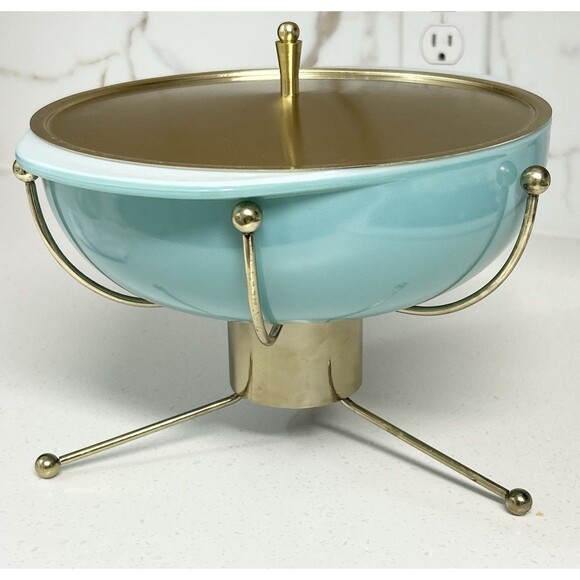 Pyrex UFO Atomic Casserole & Warmer Original Box #924CM 2 Quart RARE 1950s - Picture 3 of 16